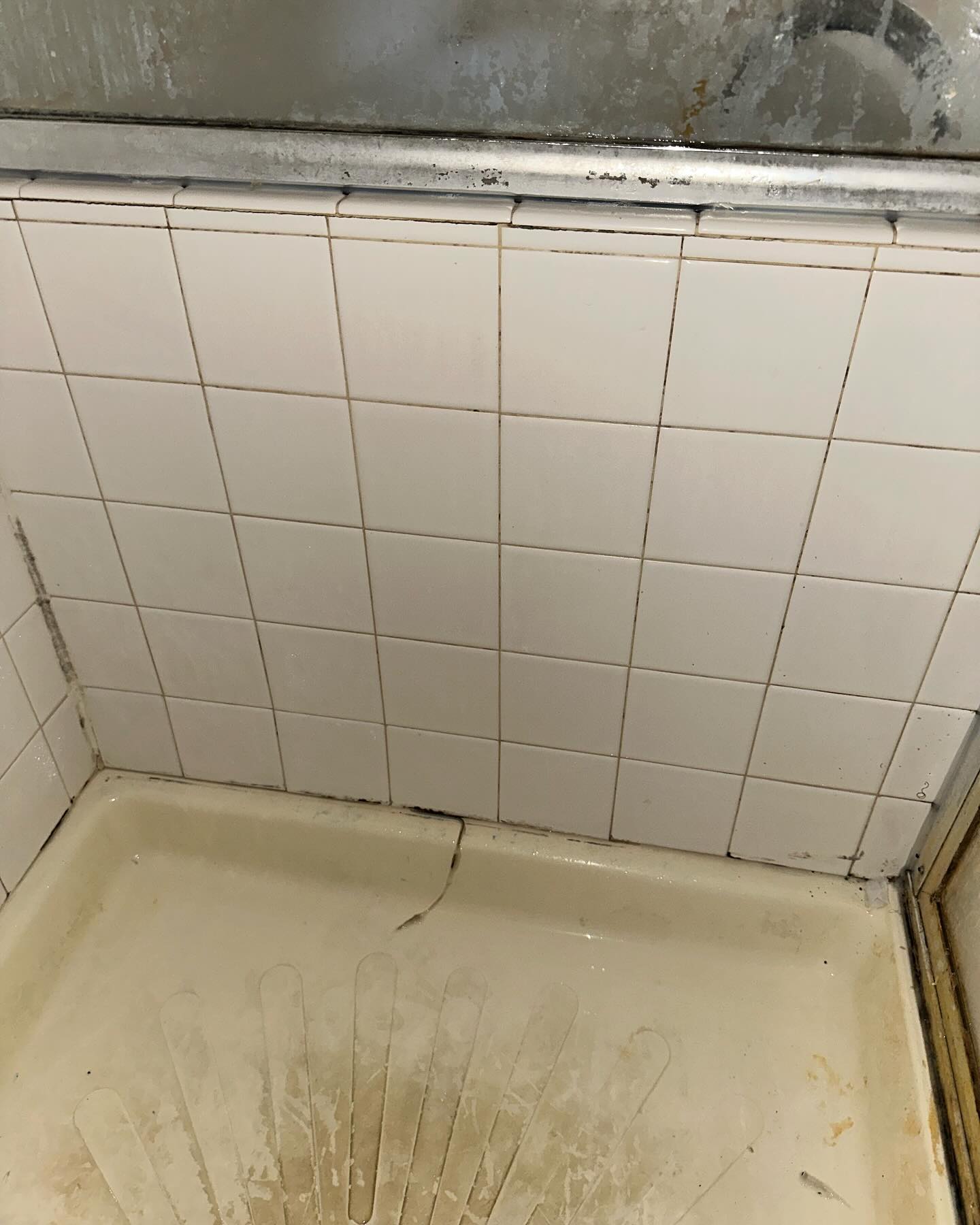 Restored white shower tile and grout